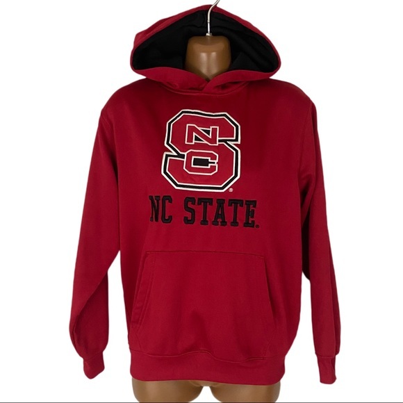 NC State University College Hoodie Sweat Shirt Fleece Lined Youth 12-14 M Red - Picture 1 of 13